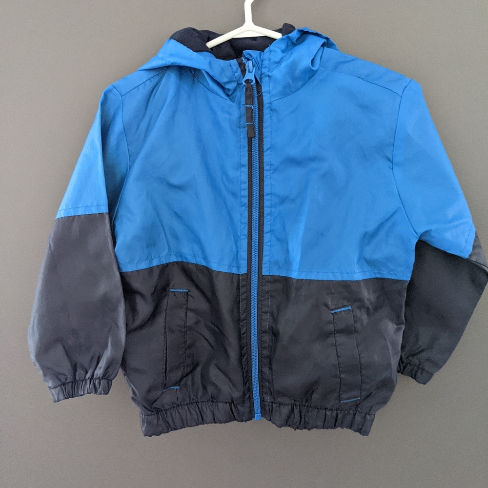 Blue hooded windbreaker zip up jacket